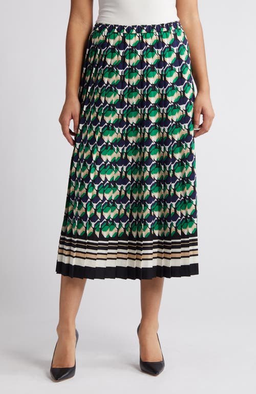 Anne Klein Mixed Print Pleated Skirt In Green