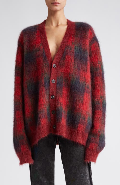 Maison Margiela X Pendleton Plaid Mohair & Wool Blend V-neck Cardigan In Red