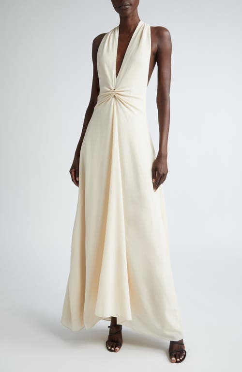 Shop Brandon Maxwell The Banks Plunge Neck Wool Blend Dress In Ivory