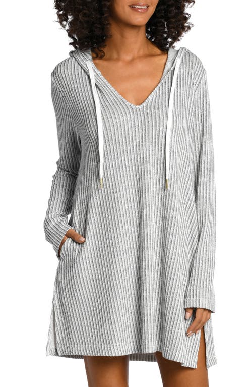La Blanca Stripe Hooded Cover-Up Tunic in Grey