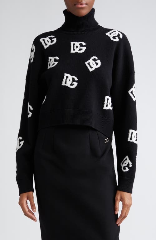 Dolce & Gabbana Logo Intarsia Crop Virgin Wool Turtleneck Sweater Nero/Bianco at Nordstrom, Us