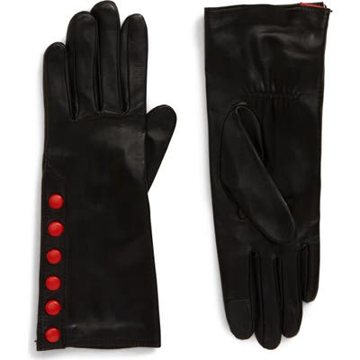 Agnelle Color Pop Button Lambskin Leather Gloves