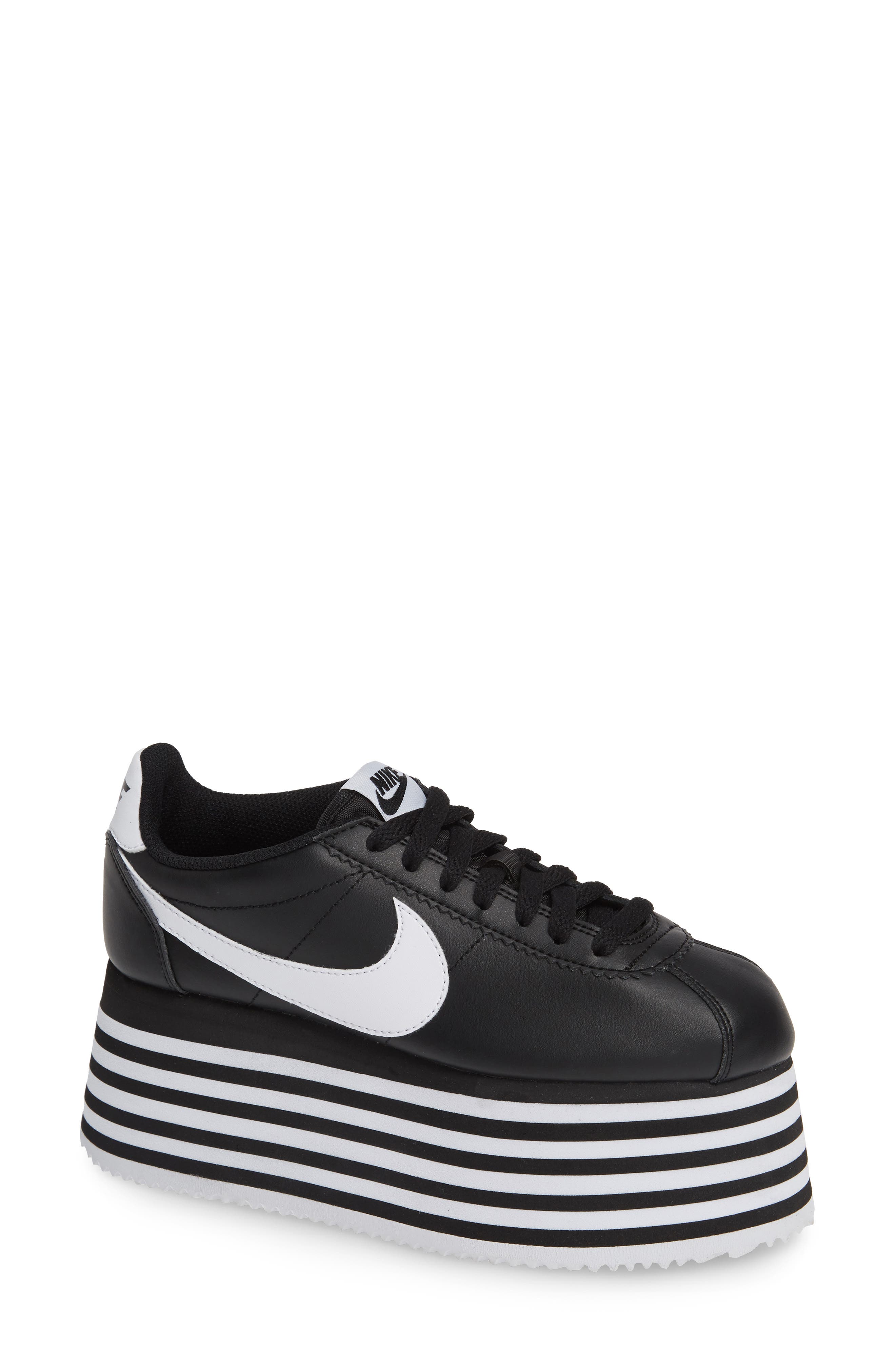 nike platform sneakers black and white