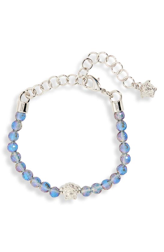 Shop Versace Medusa Beaded Bracelet In Palladium-pastel Blue