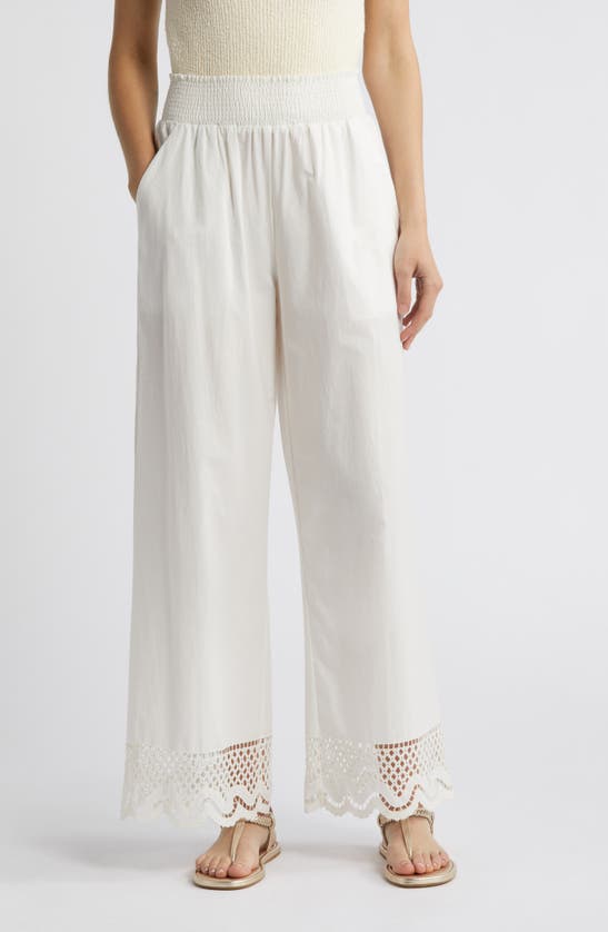 Shop Rails Henrik Smock Waist Lace Trim Cotton Wide Leg Pants In White