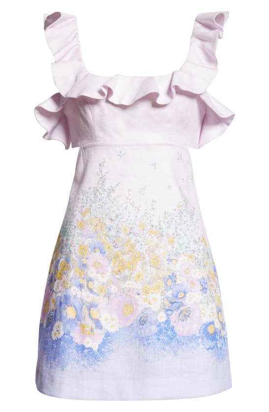 Shop Zimmermann Floral Print Linen Minidress In Blue Meadow