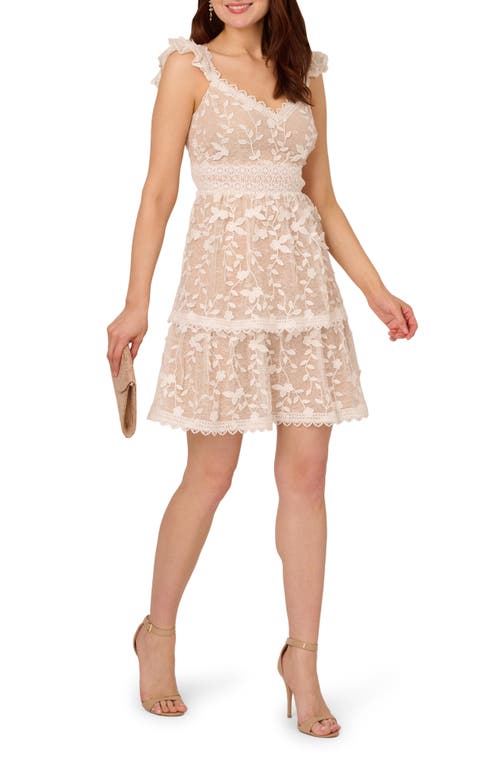Adrianna Papell Floral Lace Flutter Sleeve Dress In Neutral