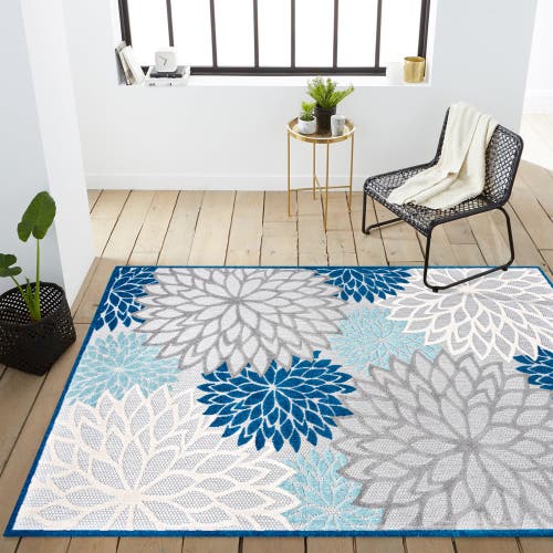 Jonathan Y Minori Floral High-low Indoor/outdoor Area Rug In Blue/gray
