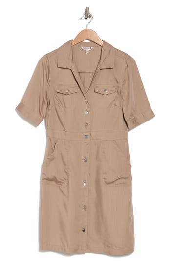 Shop Nanette Lepore Short Sleeve Shirtdress In Macadamia