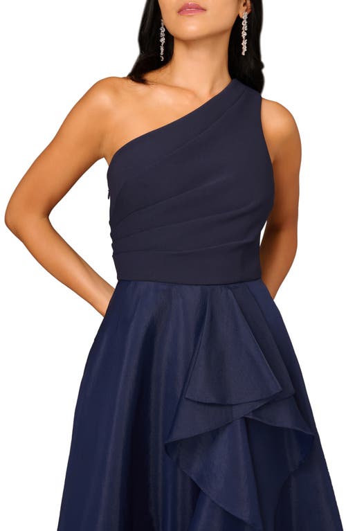 Aidan Mattox By Adrianna Papell Mixed Media One-shoulder Gown In Twilight