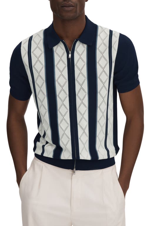 Reiss Selwood Full Zip Polo In Navy/white