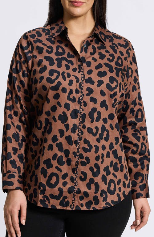 Shop Foxcroft Charlie Leopard Print Cotton Button-up Shirt In Brown