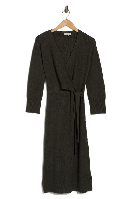 Wayf Long Sleeve Wrap Sweater Dress In Charcoal