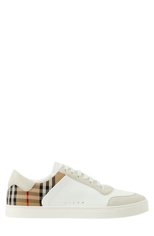 burberry Stevie Leather & Canvas Check Sneaker Off White/Beige Ip at Nordstrom,