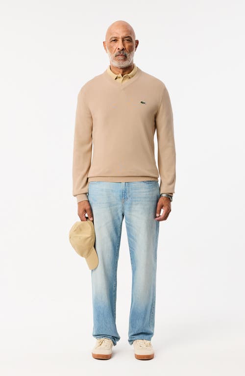 Shop Lacoste V-neck Cotton Sweater In Viennese