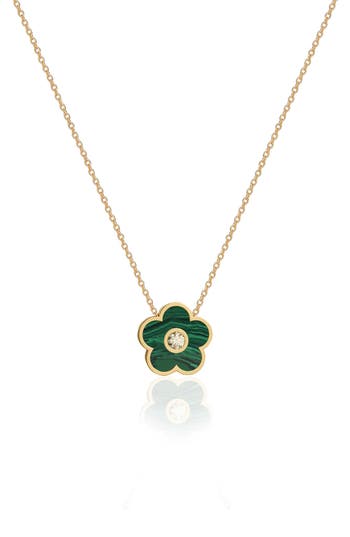 Gabi Rielle Effortless Staples Inlay Flower Pendant Necklace In Gold/malachite