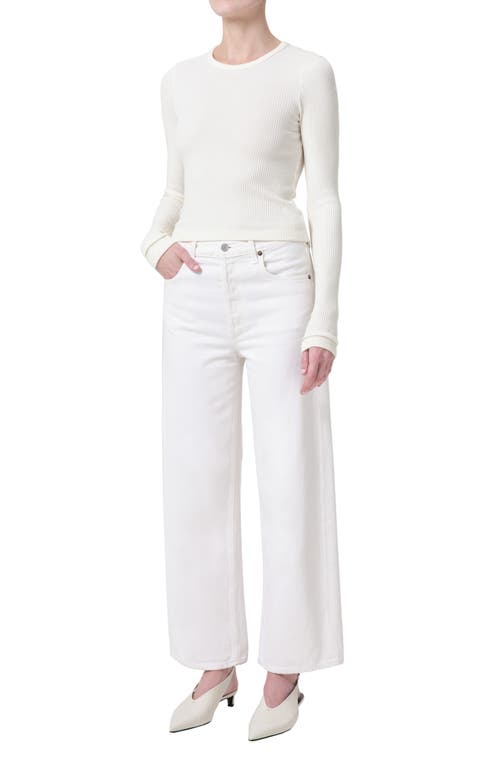 Agolde Alma Shrunken Long Sleeve Rib Top In Oat Milk
