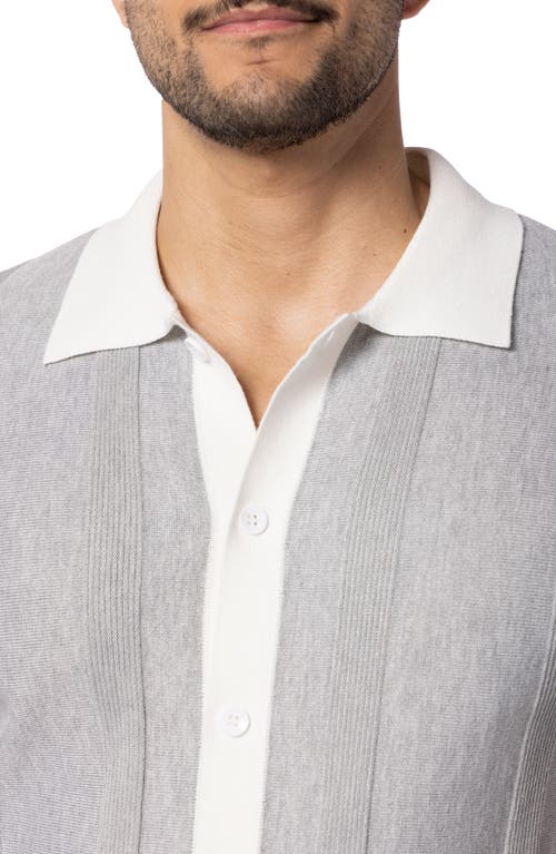 Shop Spring + Mercer Textured Short Sleeve Button-up Sweater In Grey/white