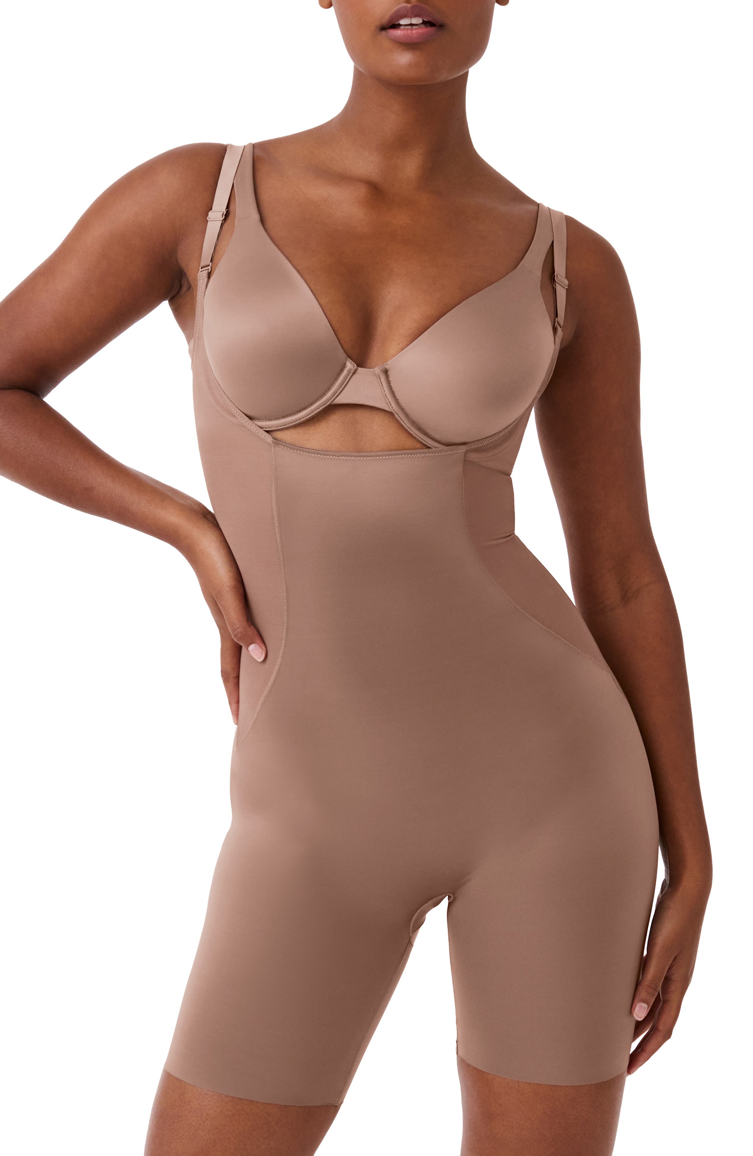 SPANX® SPANX Open Bust Mid Thigh Bodysuit in Cafe Au Lait