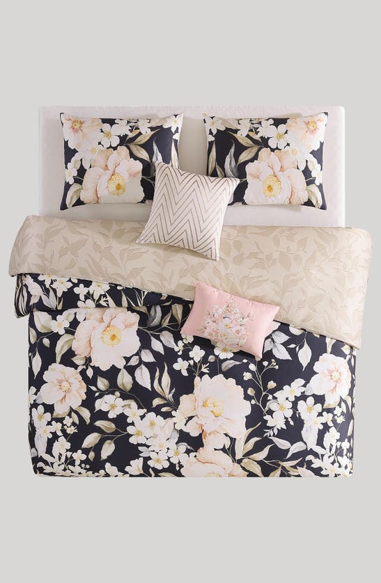 Shop Bebejan Blush Flowers 5-piece Reversible Comforter Set In Midnight
