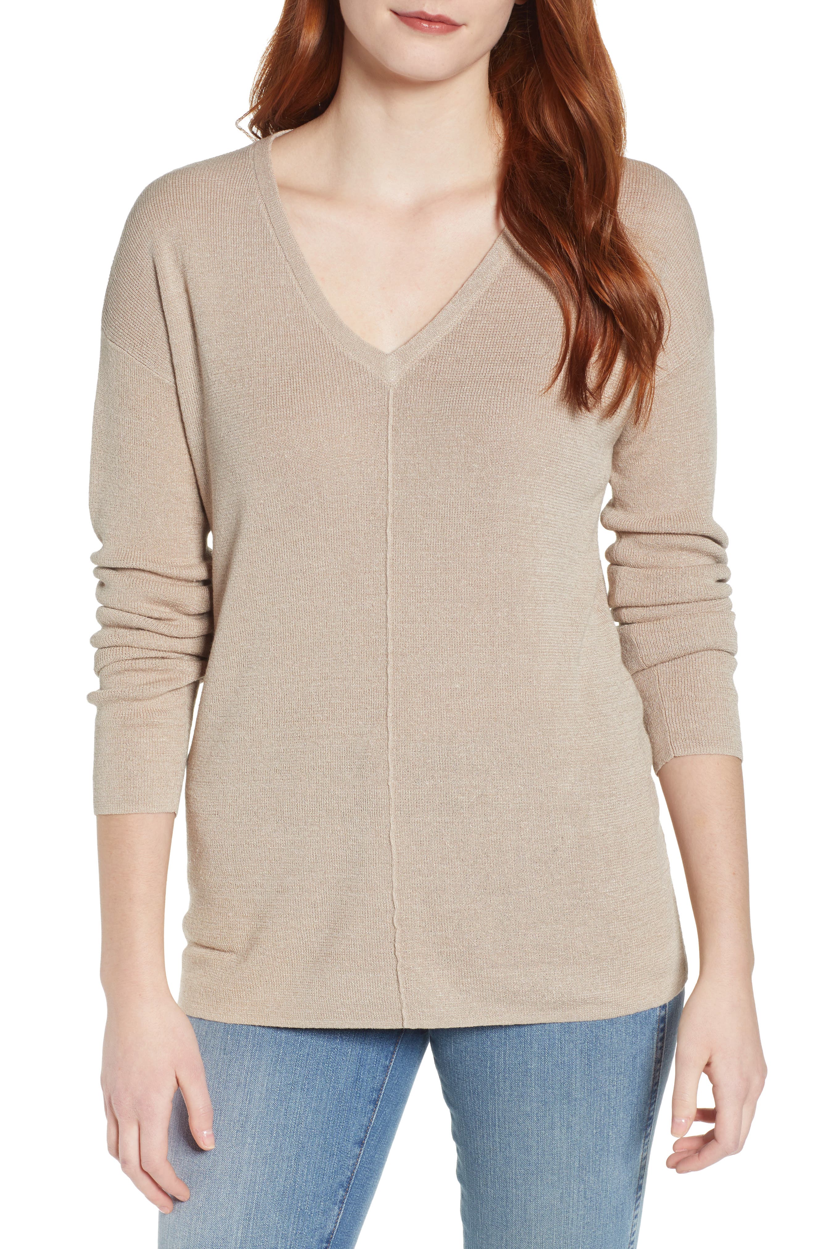 Caslon V-Neck Sweater, Brown