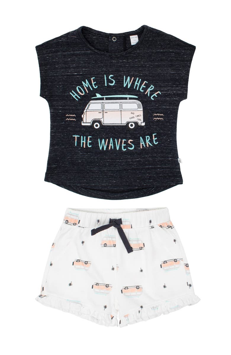 PETIT LEM Venice Beach T-Shirt & Shorts Set, Main, color, 902 DARK GREY