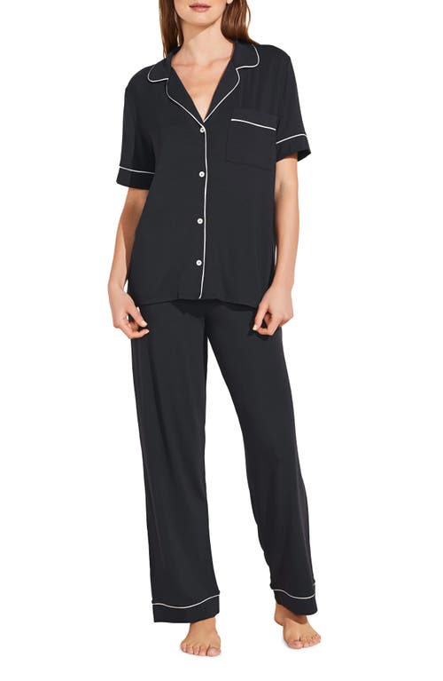 Shop Eberjey Gisele Short Sleeve Jersey Knit Pajamas In Black/sorbet Pink