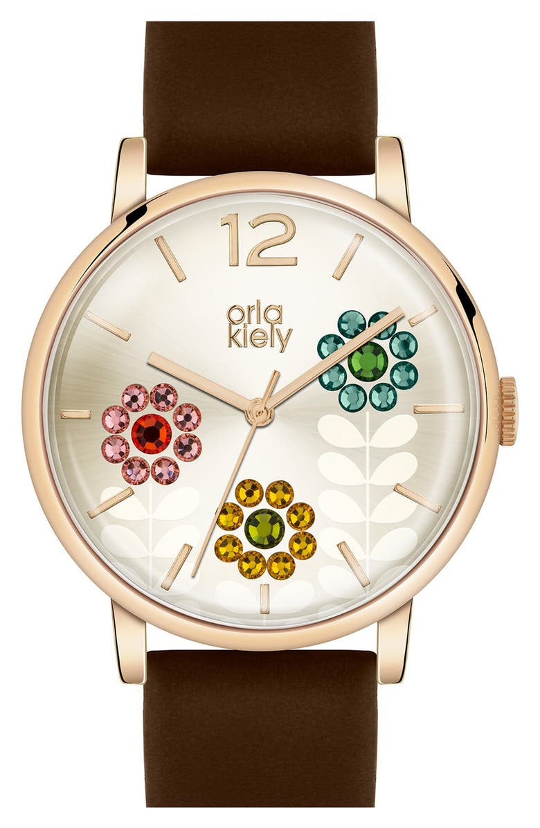Orla Kiely 'Betty' Leather Strap Watch, 38mm Nordstrom Orla Kiely 'Betty' Leather Strap Watch, 38mm Nordstrom