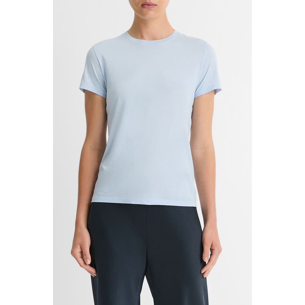Vince Essential Crewneck Pima Cotton Tee In Porcelain Blue