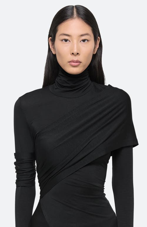 Shop Helmut Lang Protection Draped Asymmetric Turtleneck Top In Black