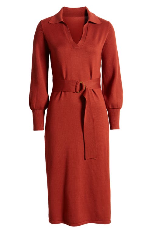 Shop Julia Jordan Johnny Collar Long Sleeve Midi Sweater Dress In Spice