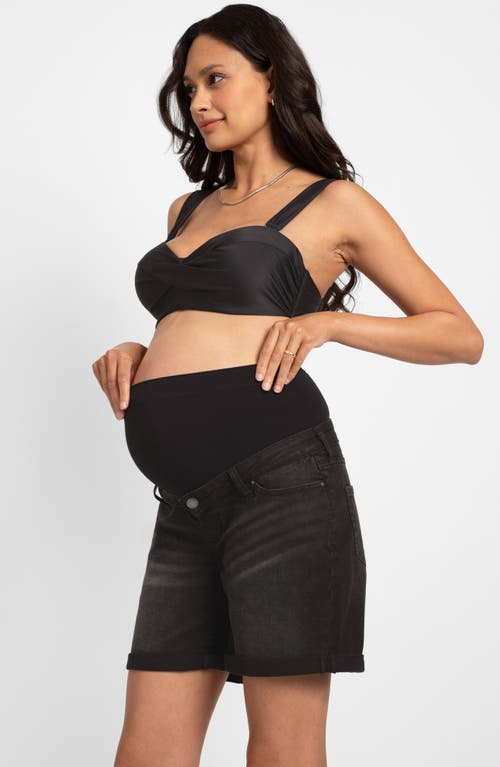 Shop Seraphine Over The Bump Denim Maternity Shorts In Black