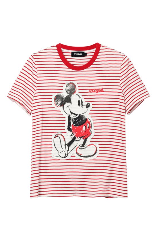 Shop Desigual Embellished Mickey Mouse Appliqué Cotton T-shirt In Red