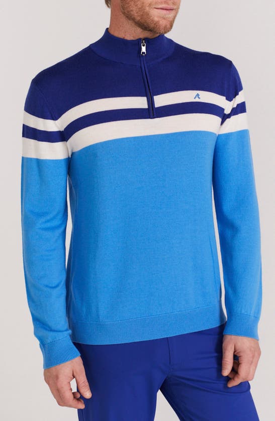 Shop Redvanly Cooper Stripe Quarter Zip Wool Sweater In Malibu Blue