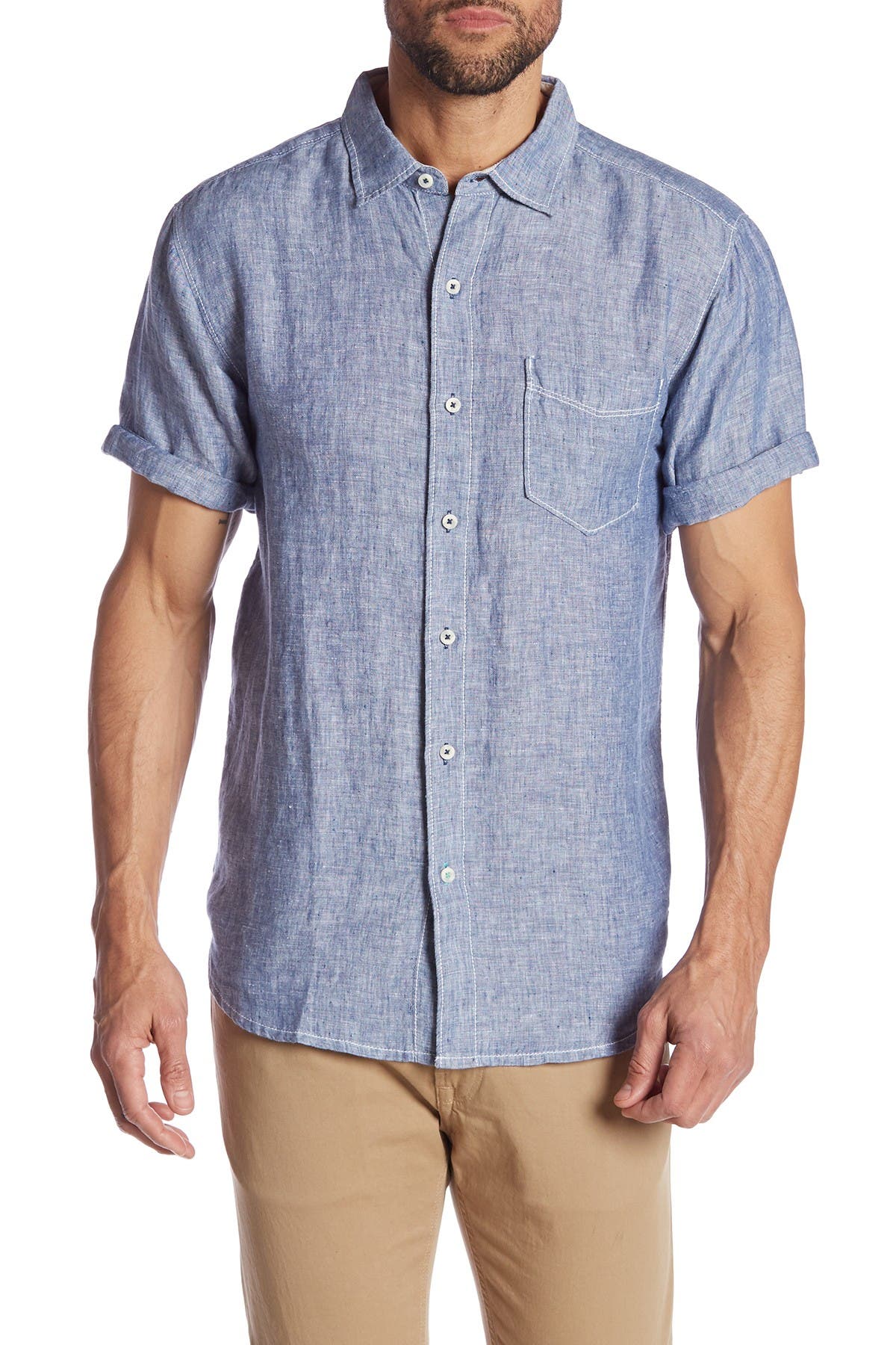 Cromoncent Mens Casual Summer Print Short Sleeve Plain Button Front Shirts