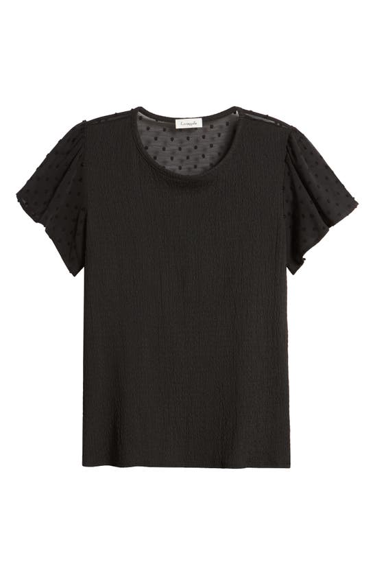 Shop Loveappella Clip Dot Smocked Top In Black