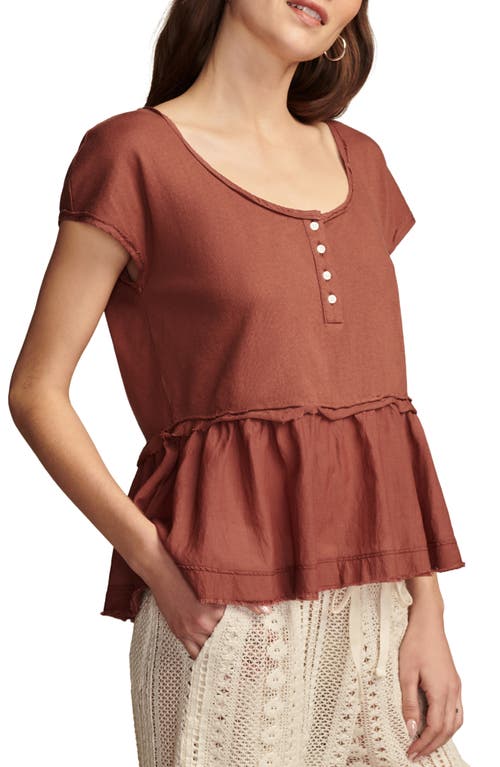 Shop Lucky Brand Mixed Media Henley Top In Cinnamon