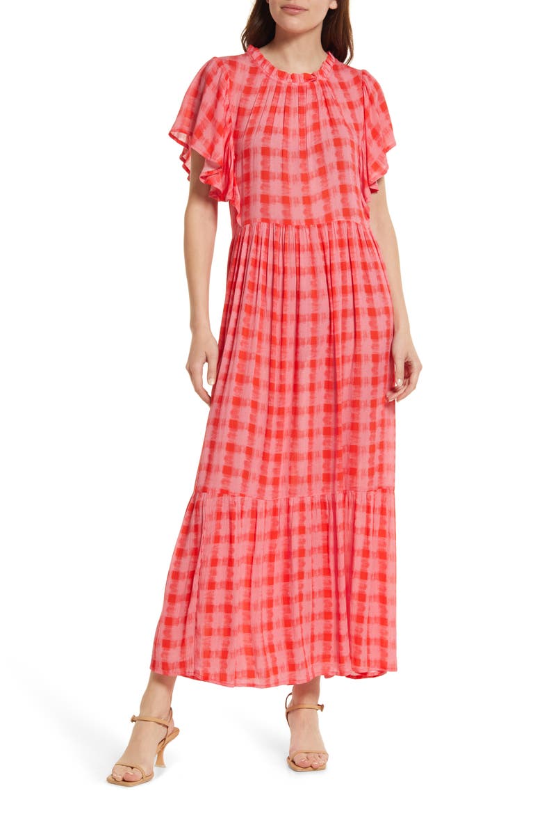 Area Stars Karina Plaid Maxi Dress, Main, color, CORAL