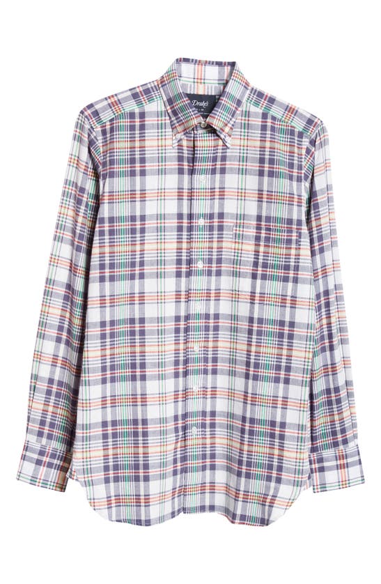 Shop Drake's Plaid Madras Button-down Shirt In Navy And Yellow Multi
