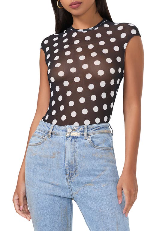 Afrm Nina Print Cap Sleeve Mesh Top In Diagonal Dot