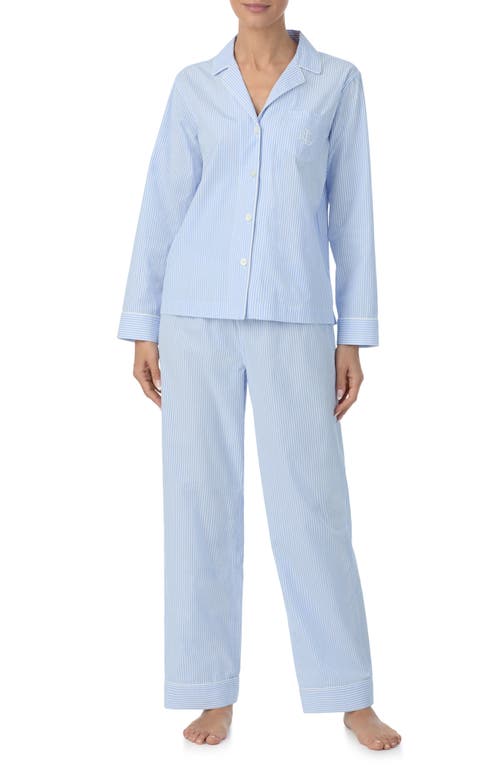 Shop Ralph Lauren Lauren  Stripe Long Sleeve Cotton Pajamas In Blue Stripe