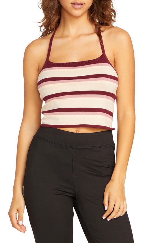 Volcom Gurrl Crush Stripe Halter Crop Top In Rosewood