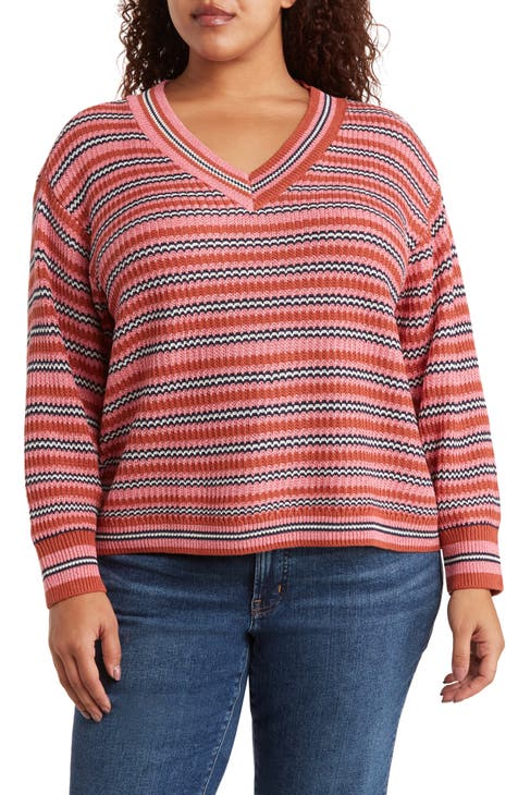 Island Sunset Stripe V-Neck Sweater (Plus)