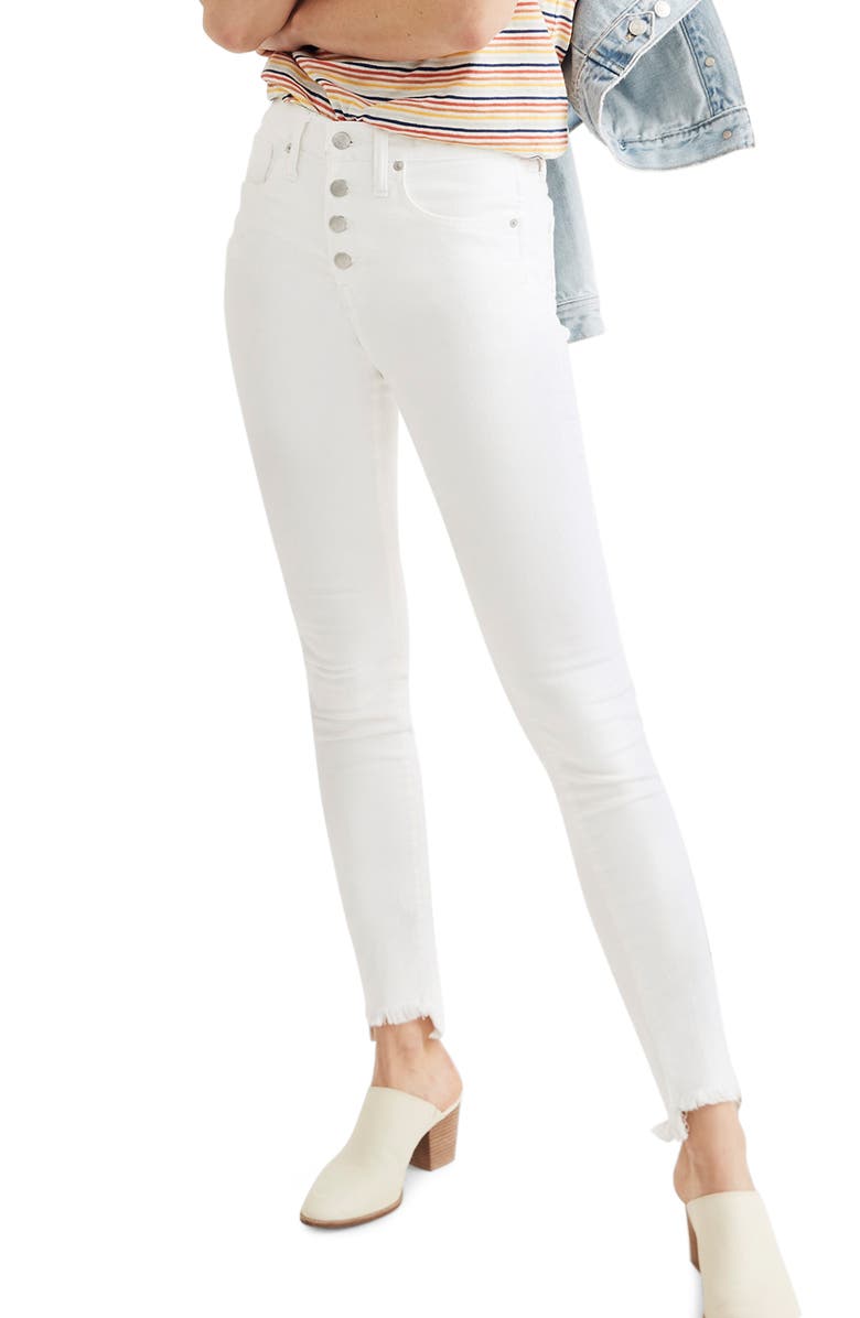 Madewell 10-Inch High Waist Button Front Ankle Skinny Jeans (Pure White ...