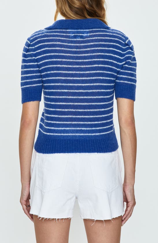 Shop Pistola Billy Stripe Short Sleeve Johnny Collar Sweater In Blue White Stripe