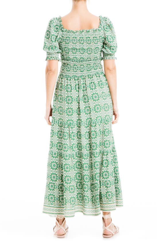 Max Studio Smocked Bodice Dress In Ivory/ Green Viney Blocks | ModeSens