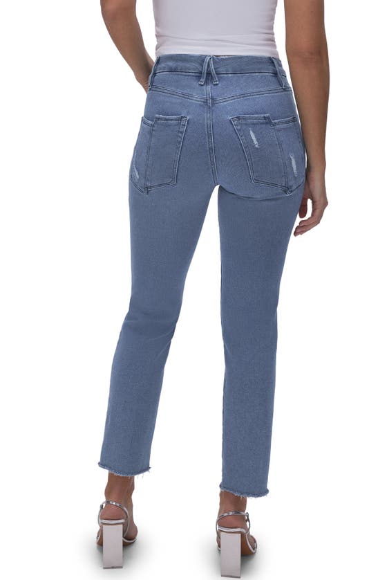 Shop Good American Good Legs Straight Split Pocket Jeans In Blue449