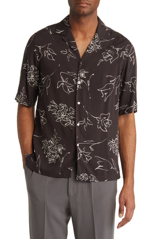 Officine Générale Eren Floral Print Button-Up Shirt in Black/Ecru