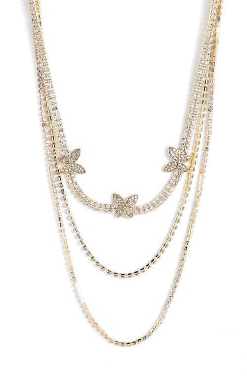 BP. Crystal Butterfly Three Layer Necklace in Gold- Clear
