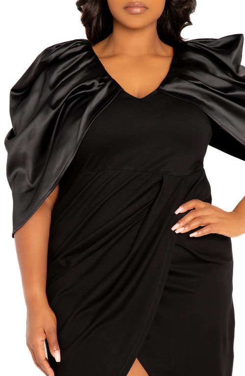 Shop Buxom Couture Satin Drape Sleeve Sheath Dress In Black
